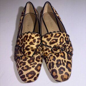 LIKE NEW Jack Rogers Womens Leopard Print Haircalf Loafers Ric Rac Bow Size 7